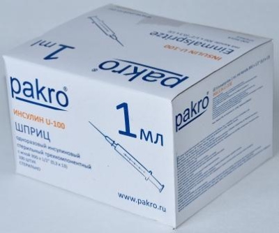 1 мл трехкомпонентный шприц Pakro инсулиновый U100 , с иглой 0,3х13, 100 шт купить оптом в Улан-Удэ