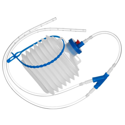 Устройство для активного дренирования ран с баллоном 250мл с двумя дренажными узлами: две трубки диам.5,5мм, длина 380мм (с тройником); трубка диам.5,5мм, длина 500мм.